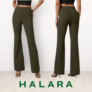 Halara Flex SculptKnit High Waist Flare Work Pants Green Petite Large Pockets
